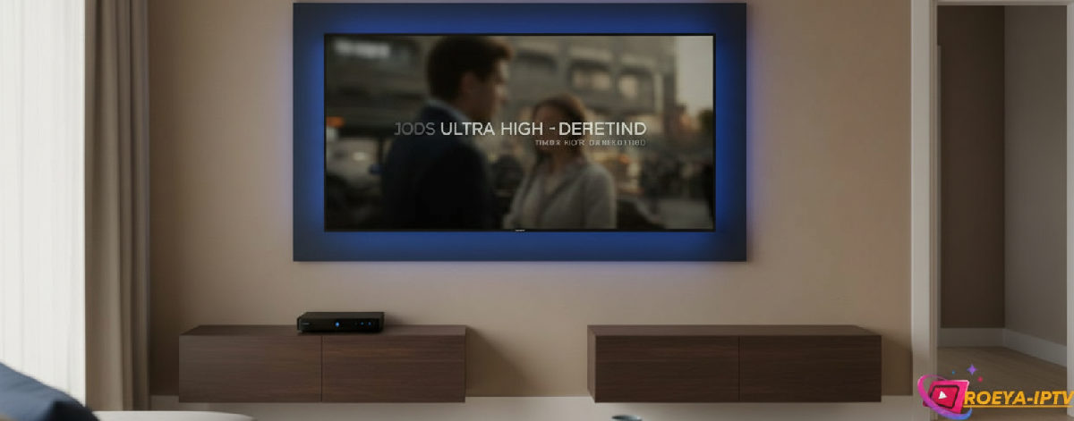 A close-up of a remote control pointing at a smart TV screen.
